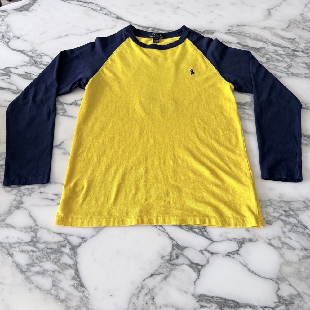 Polo Ralph Lauren Kids Yellow Navy Raglan Baseball Long Sleeve Shirt L 14-16